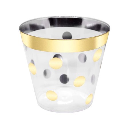 SMARTY HAD A PARTY 9 oz Clear with Gold Dots Round Disposable Plastic Party Cups 240 Cups, 240PK 528-G-CASE